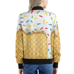 White Ice Cream Melted Print Women's Bomber Jacket