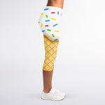 White Ice Cream Melted Print Women's Capri Leggings