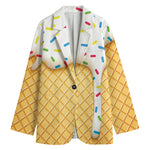 White Ice Cream Melted Print Women's Cotton Blazer