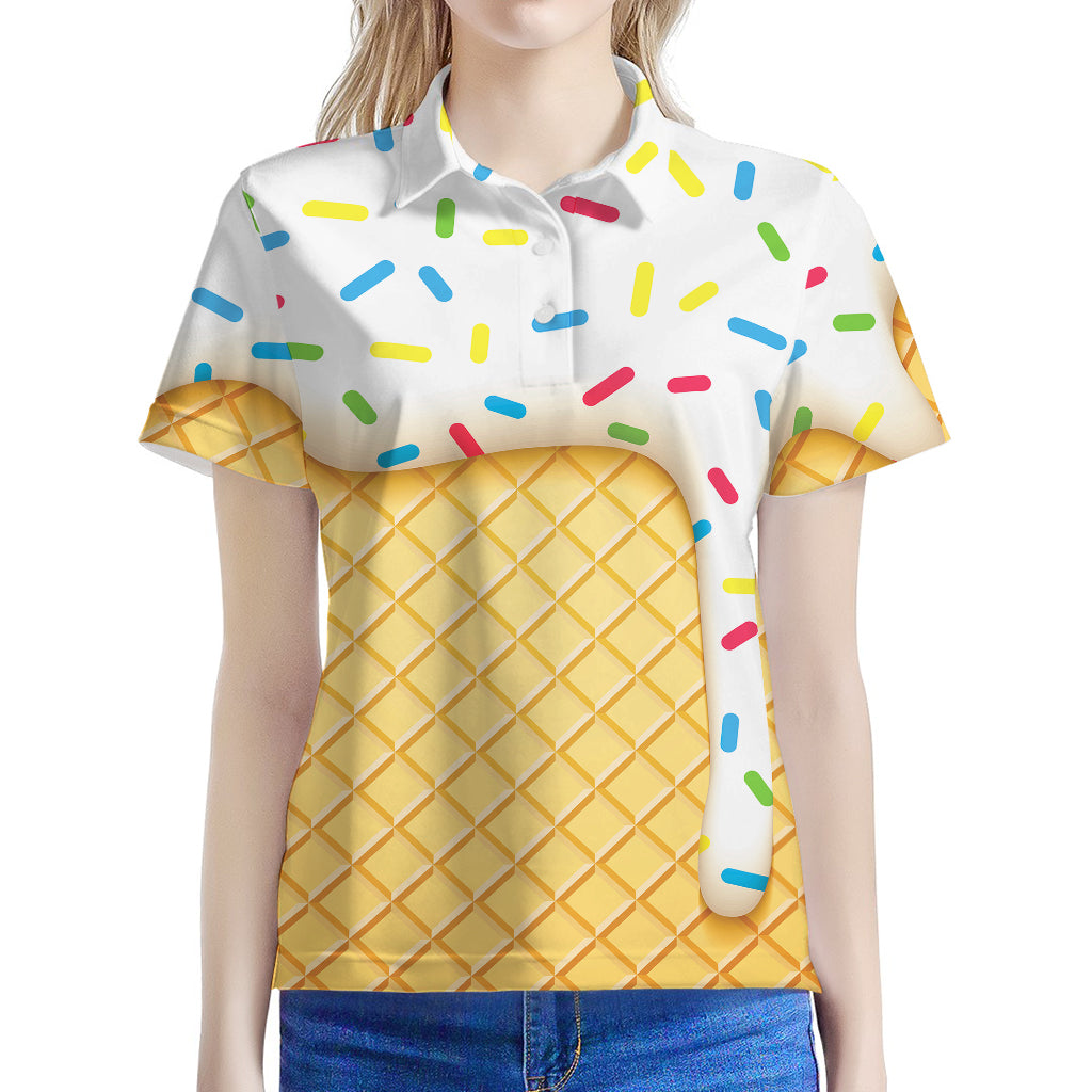 White Ice Cream Melted Print Women's Polo Shirt