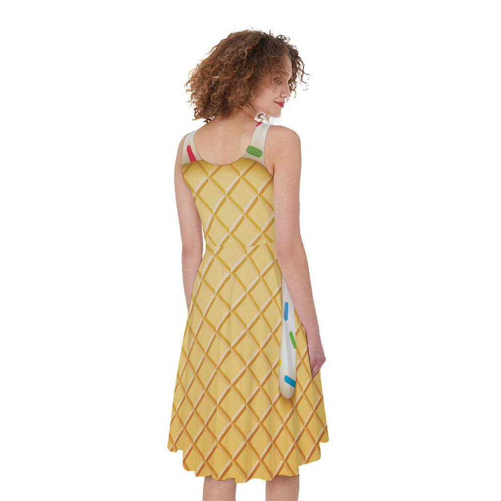 White Ice Cream Melted Print Women's Sleeveless Dress