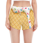 White Ice Cream Melted Print Women's Split Running Shorts