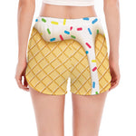 White Ice Cream Melted Print Women's Split Running Shorts