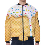 White Ice Cream Melted Print Zip Sleeve Bomber Jacket
