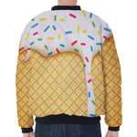 White Ice Cream Melted Print Zip Sleeve Bomber Jacket
