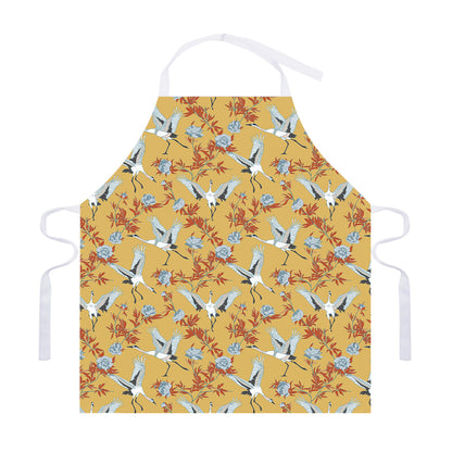 White Japanese Cranes Pattern Print Adjustable Apron