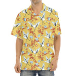 White Japanese Cranes Pattern Print Aloha Shirt