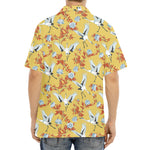 White Japanese Cranes Pattern Print Aloha Shirt