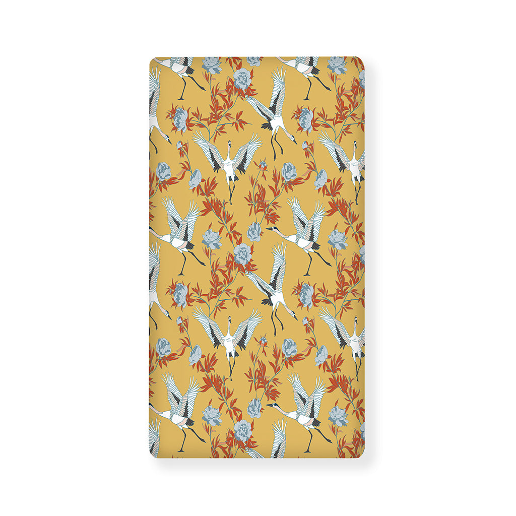 White Japanese Cranes Pattern Print Baby Crib Sheet