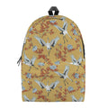 White Japanese Cranes Pattern Print School Backpack