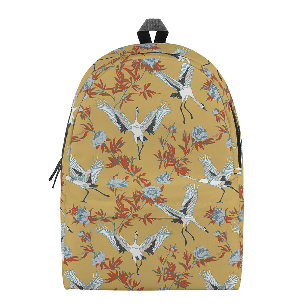 White Japanese Cranes Pattern Print Backpack