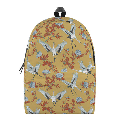 White Japanese Cranes Pattern Print Backpack