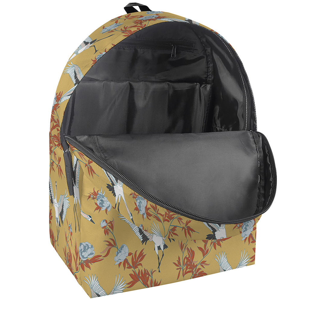 White Japanese Cranes Pattern Print Backpack