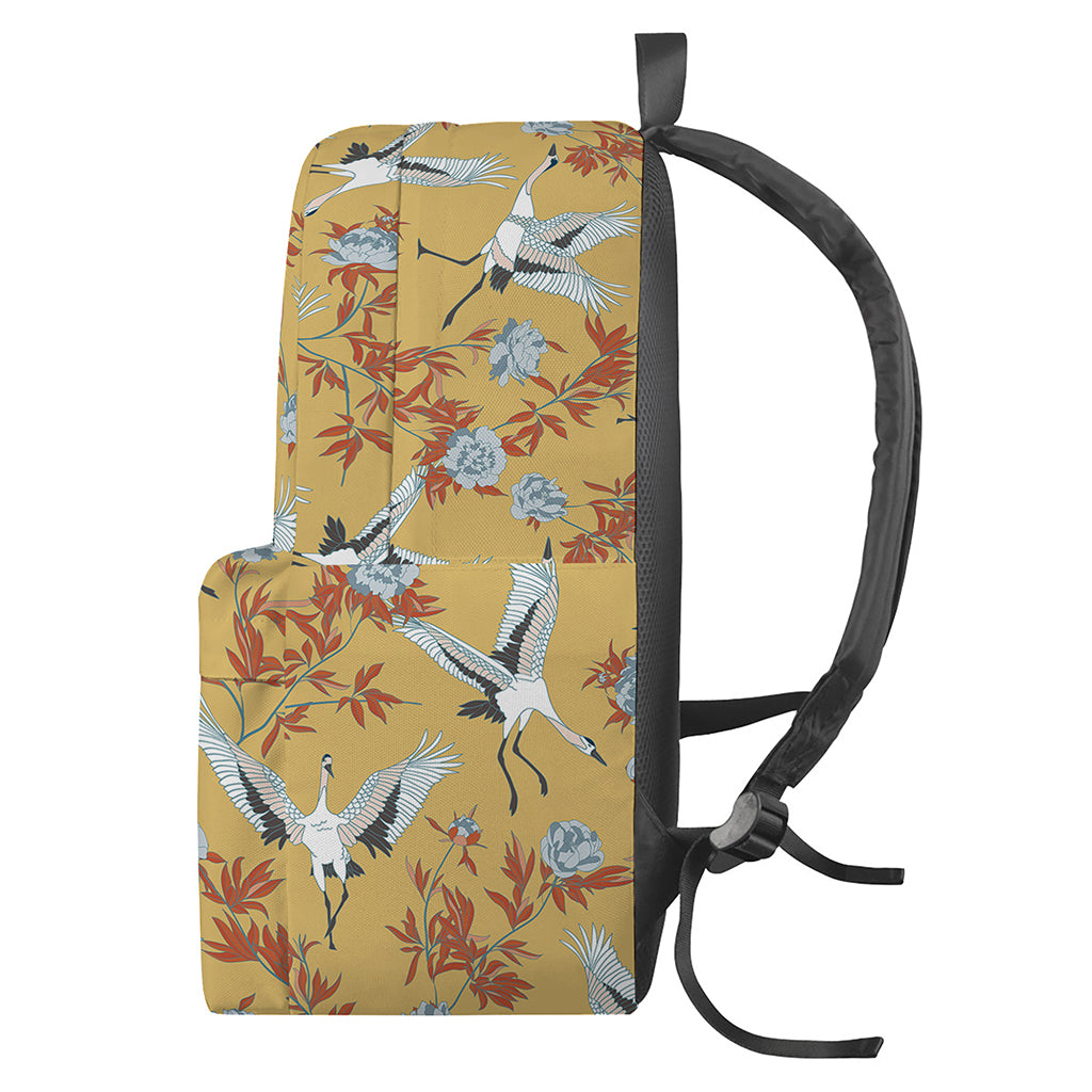 White Japanese Cranes Pattern Print Backpack