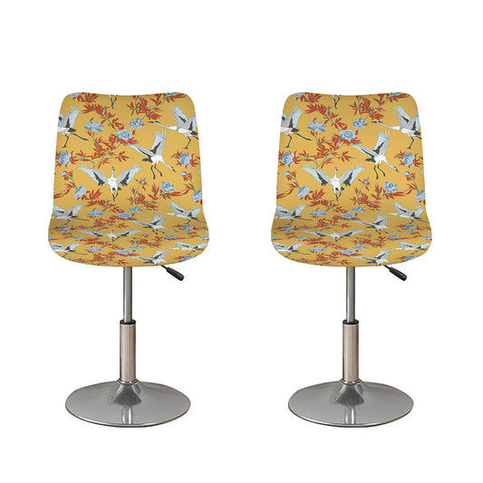 White Japanese Cranes Pattern Print Bar Stool Covers
