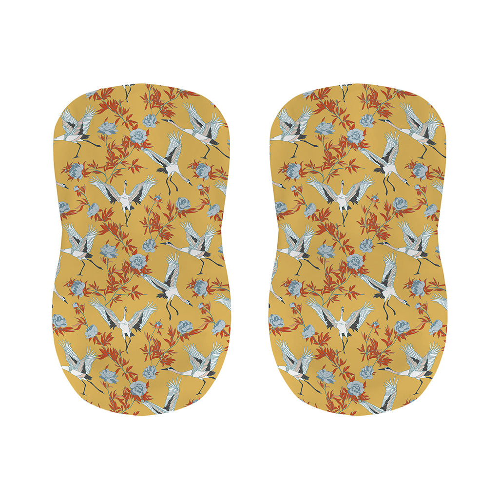 White Japanese Cranes Pattern Print Bar Stool Covers