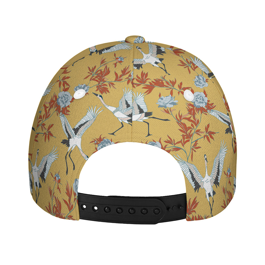 White Japanese Cranes Pattern Print Baseball Cap