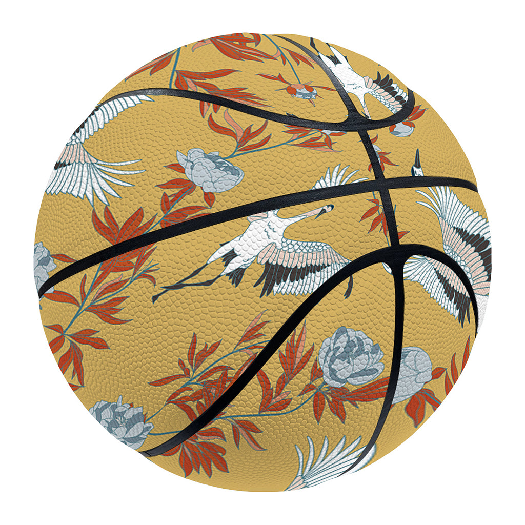 White Japanese Cranes Pattern Print Basketball