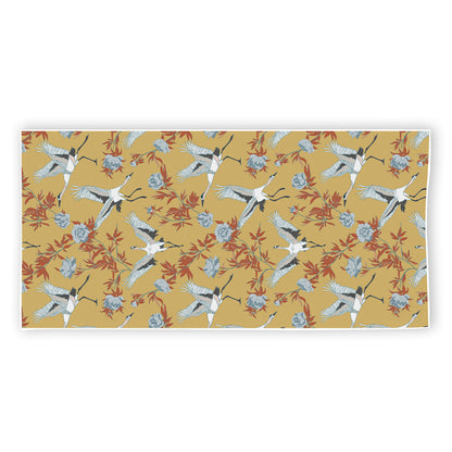 White Japanese Cranes Pattern Print Beach Towel