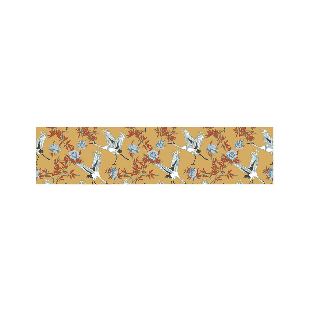 White Japanese Cranes Pattern Print Bed Runner
