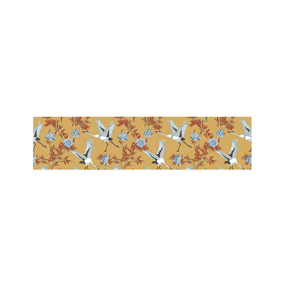 White Japanese Cranes Pattern Print Bed Runner
