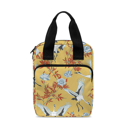 White Japanese Cranes Pattern Print Bible Tote Bag
