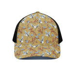 White Japanese Cranes Pattern Print Black Mesh Trucker Cap