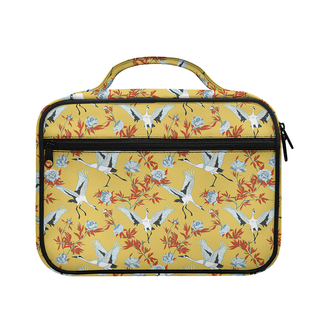 White Japanese Cranes Pattern Print Briefcase Bible Bag