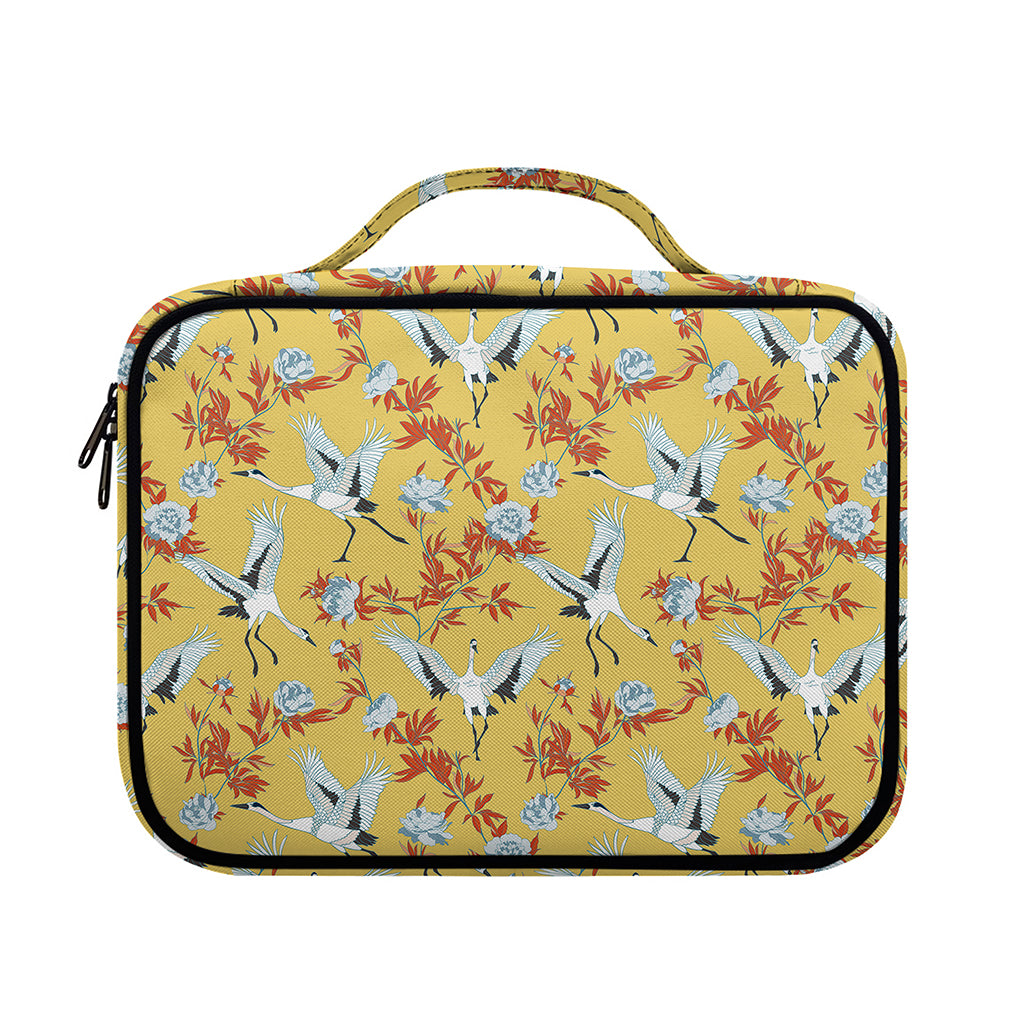 White Japanese Cranes Pattern Print Briefcase Bible Bag