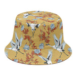 White Japanese Cranes Pattern Print Bucket Hat