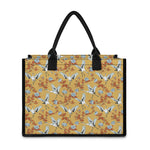 White Japanese Cranes Pattern Print Canvas Tote Bag