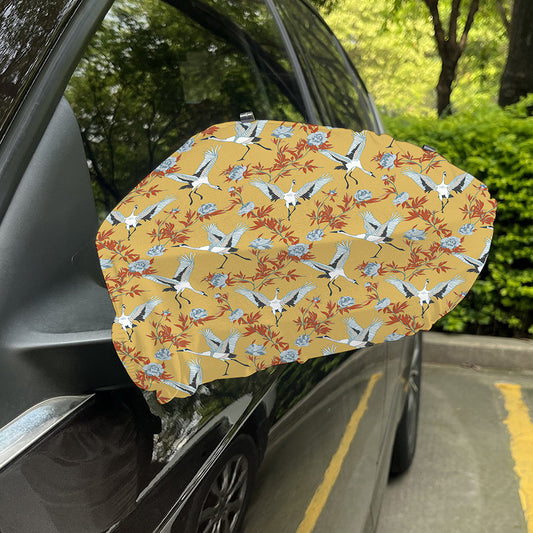 White Japanese Cranes Pattern Print Car Side Mirror Covers