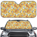 White Japanese Cranes Pattern Print Car Windshield Sun Shade