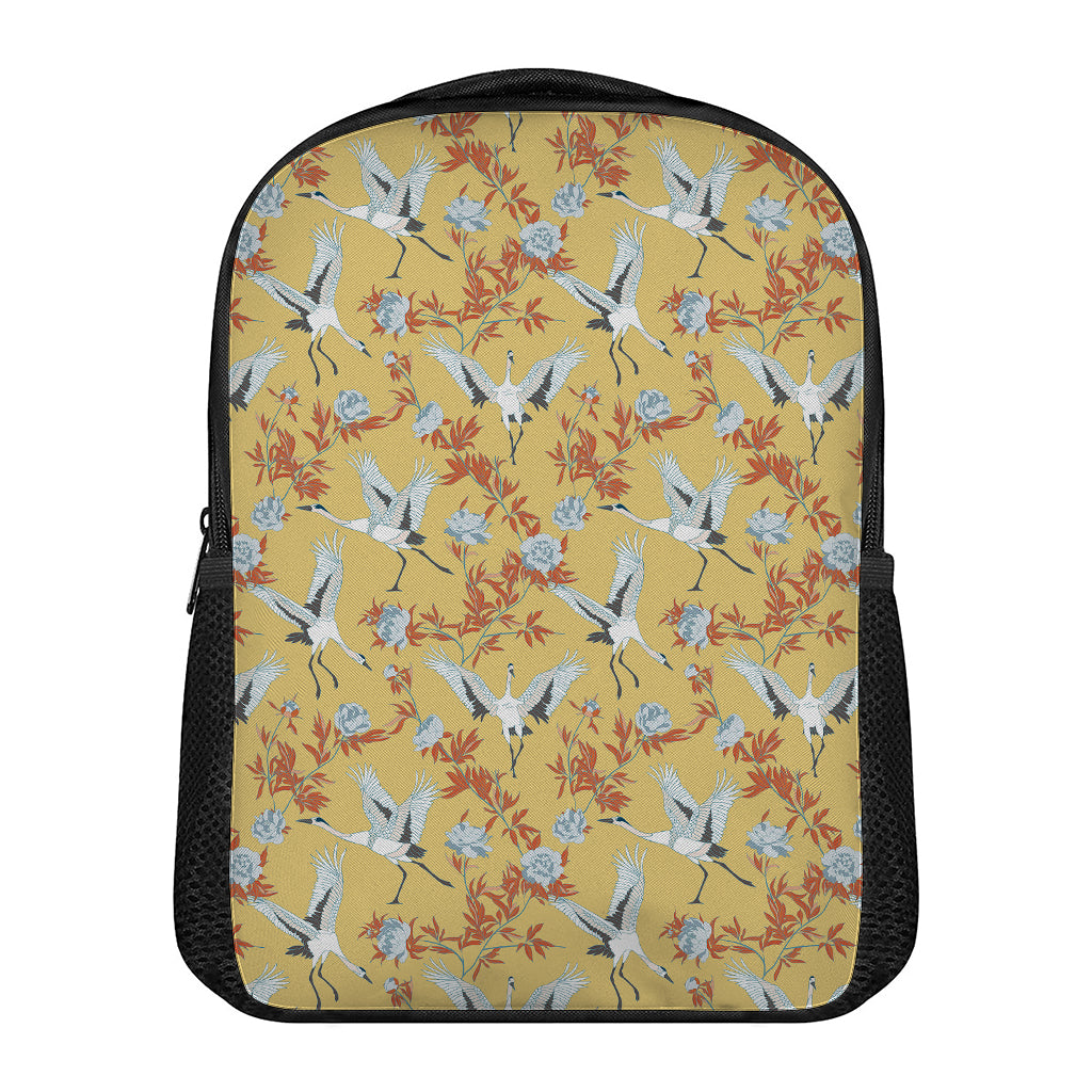 White Japanese Cranes Pattern Print Casual Backpack