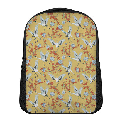 White Japanese Cranes Pattern Print Casual Backpack
