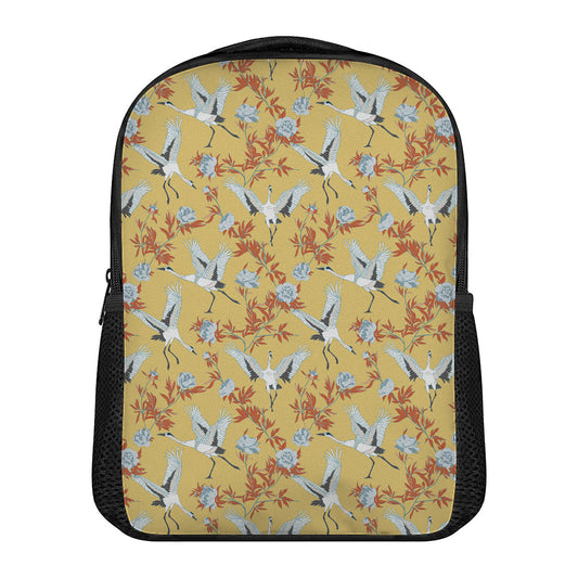 White Japanese Cranes Pattern Print Casual Backpack