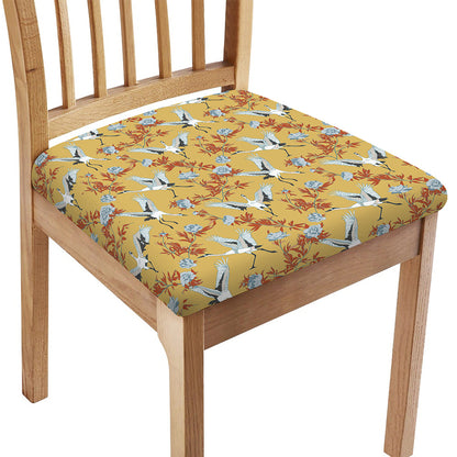 White Japanese Cranes Pattern Print Chair Cushion Cover