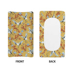 White Japanese Cranes Pattern Print Changing Pad Cover