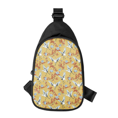 White Japanese Cranes Pattern Print Chest Bag