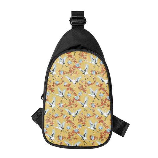 White Japanese Cranes Pattern Print Chest Bag