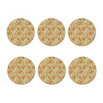 White Japanese Cranes Pattern Print Coaster Set