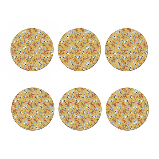White Japanese Cranes Pattern Print Coaster Set