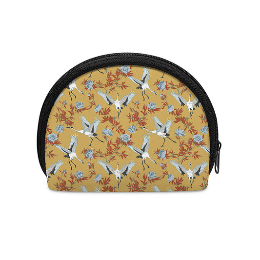 White Japanese Cranes Pattern Print Coin Purse