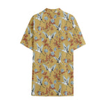 White Japanese Cranes Pattern Print Cotton Hawaiian Shirt