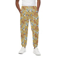 White Japanese Cranes Pattern Print Cotton Sweatpants