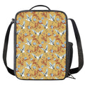 White Japanese Cranes Pattern Print Crossbody Lunch Bag