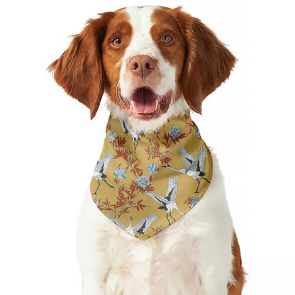 White Japanese Cranes Pattern Print Dog Bandana