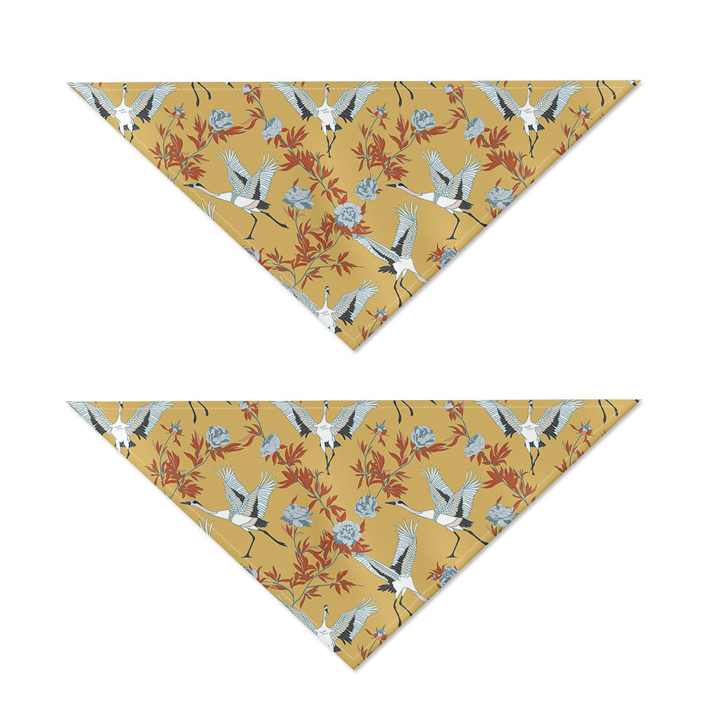 White Japanese Cranes Pattern Print Dog Bandana
