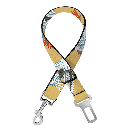 White Japanese Cranes Pattern Print Dog Seat Belt