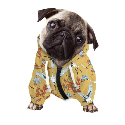 White Japanese Cranes Pattern Print Dog Zip Up Hoodie